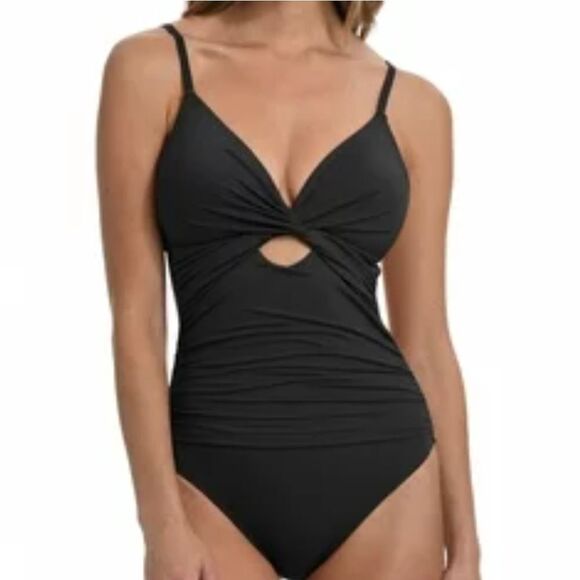 La Blanca Black Island Goddess Twist Keyhole One Piece Swimsuit Bathing suit NWT - Picture 3 of 6